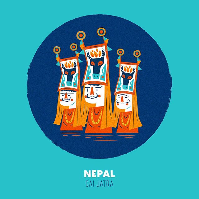 :::Spooky Places - Nepal (Gai Jatra)::: #vectorart #gaijatra #nepal #illustration #cow #faces #tradition