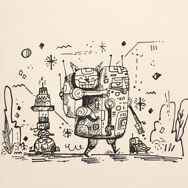 #doodle #ink #robot #cat #sketch #doodles  #illustration