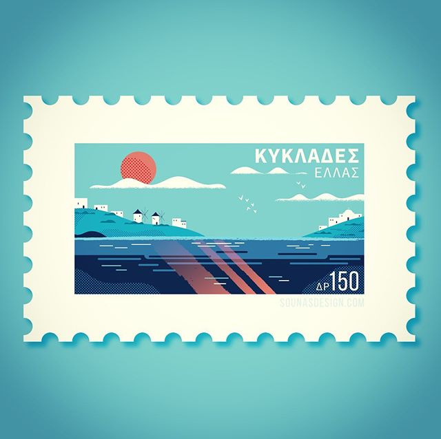 :::Cyclades islands | Κυκλάδες::: #vectorart #illustration #cycladesislands #sea #islands #greece #sun #greece #stamp #