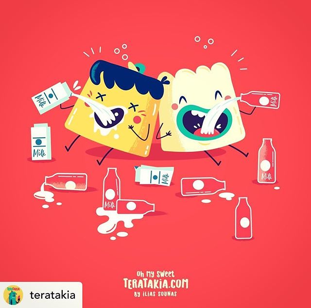 Follow @teratakia 06. Milk Hangover (with Creme Caramel & Pannacotta Boy).#illustration #vector #teratakia #pannacotta #cremecaramel #sounasart #sweets #vectorart #vectorillustration #funny #adobeillustrator #comics #milk #dailyart #instart
