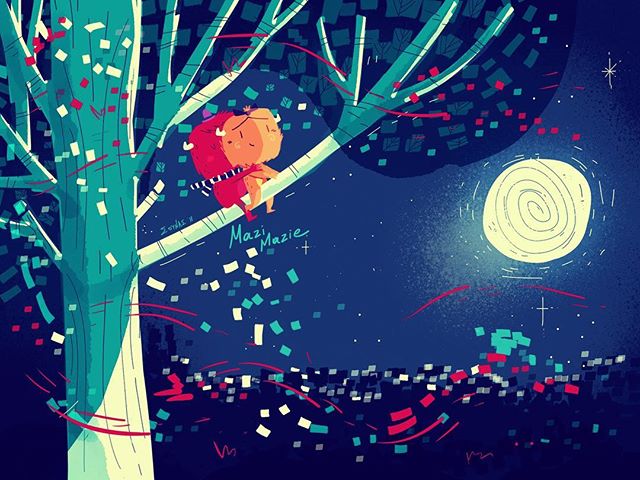 :::Mazi-Mazie together::: #characterdesign #monster #tree #moon #stars  #space #εικονογράφηση #σχέδιο #doodle #sketch #love #illustration