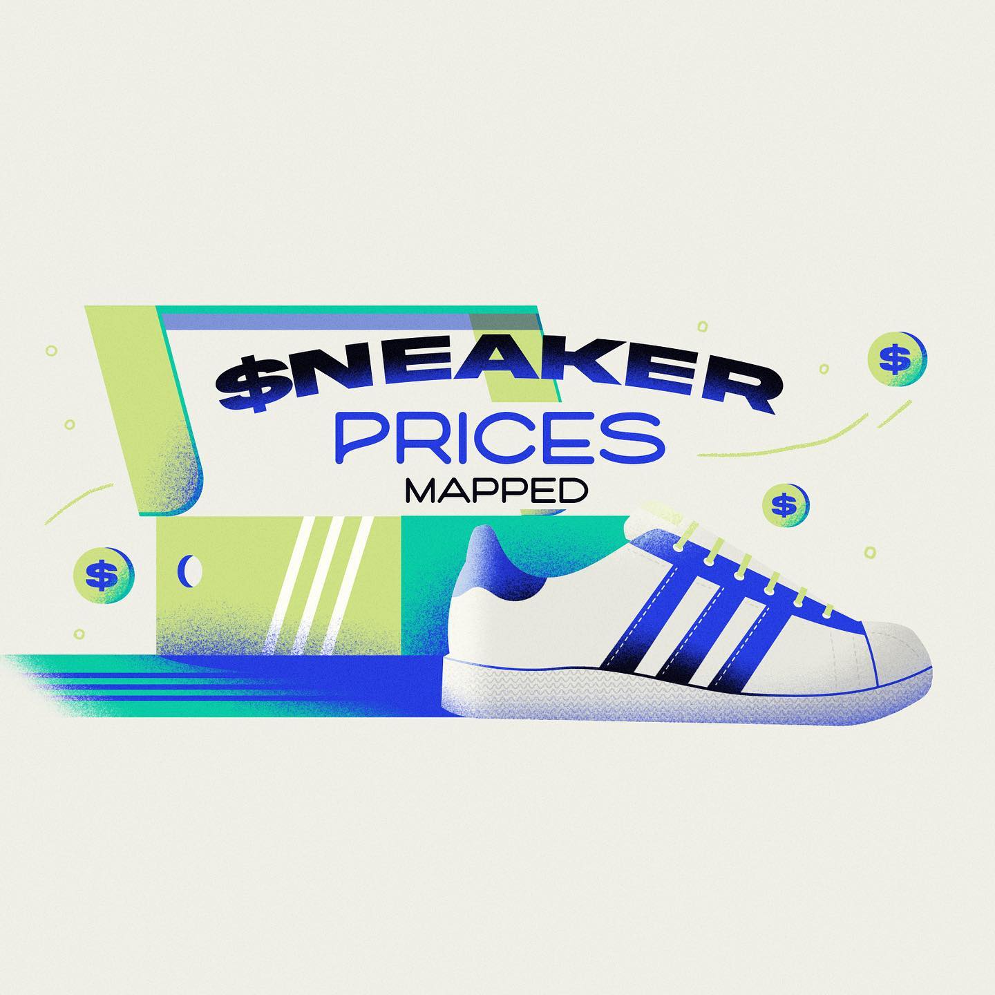 :::Sneaker prices mapped:::Editorial illustration about sneakers’ price..Adobe Illustrator+Photoshop.#editorialillustration #adidas #nike #sneakers #behance #dribbble #shoes #illustration #flatillustration #stylized #minimalillustration